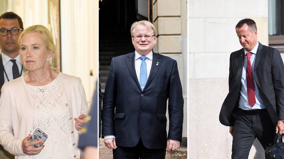 Från vänster: Infrastrukturminister Anna Johansson, försvarsminister Peter Hultqvist, inrikesminister Anders Ygeman. 