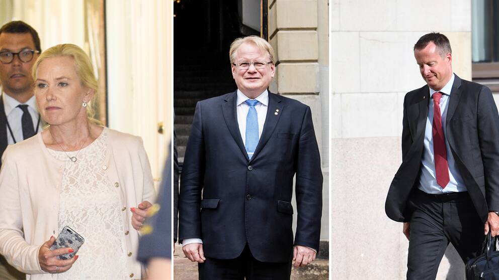Från vänster: Infrastrukturminister Anna Johansson, försvarsminister Peter Hultqvist, inrikesminister Anders Ygeman.