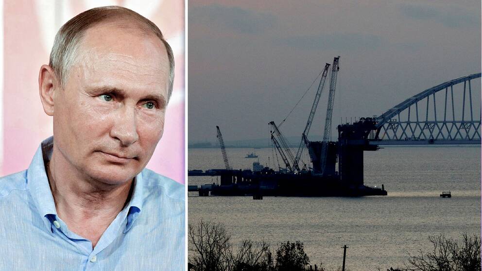 Rysslands president Putin och bron över Krim. 