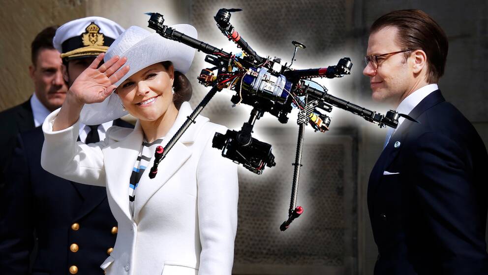 Victoria och Daniel med infälld drönare