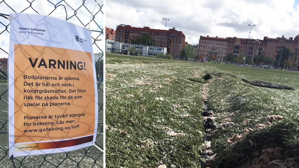 Så här ser konstgräsplanerna på Heden ut efter EM i ridsport i Göteborg.