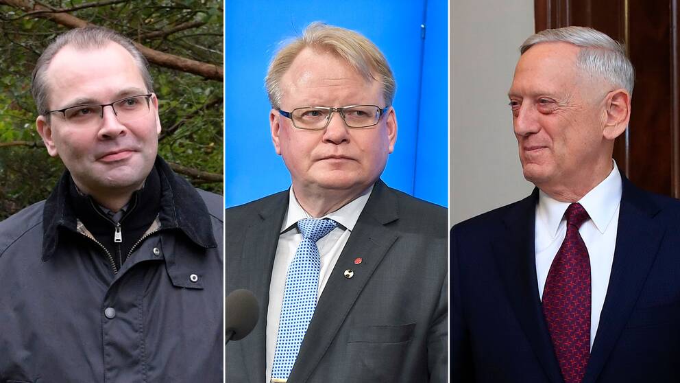 Finlands försvarsminister Jussi Niinistö, Sveriges försvarsminister Peter Hultqvist och USA:s försvarsminister Jim Mattis.