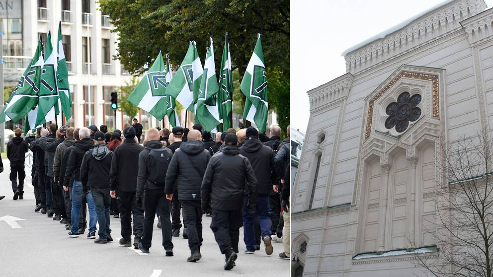 Nazister demonstrerar i Göteborg samt Stockholms synagoga