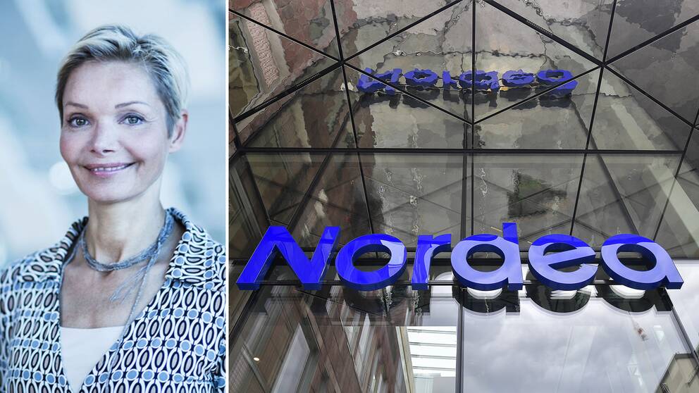 Nordeas personalchef Karen Tobiasen och koncernens huvudkontor i Stockholm.