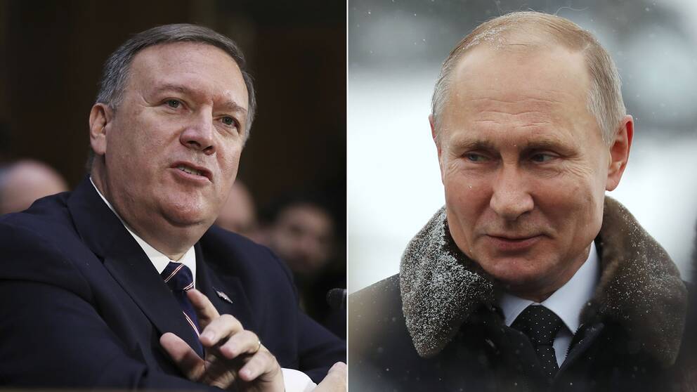 Mike Pompeo och Vladimir Putin.