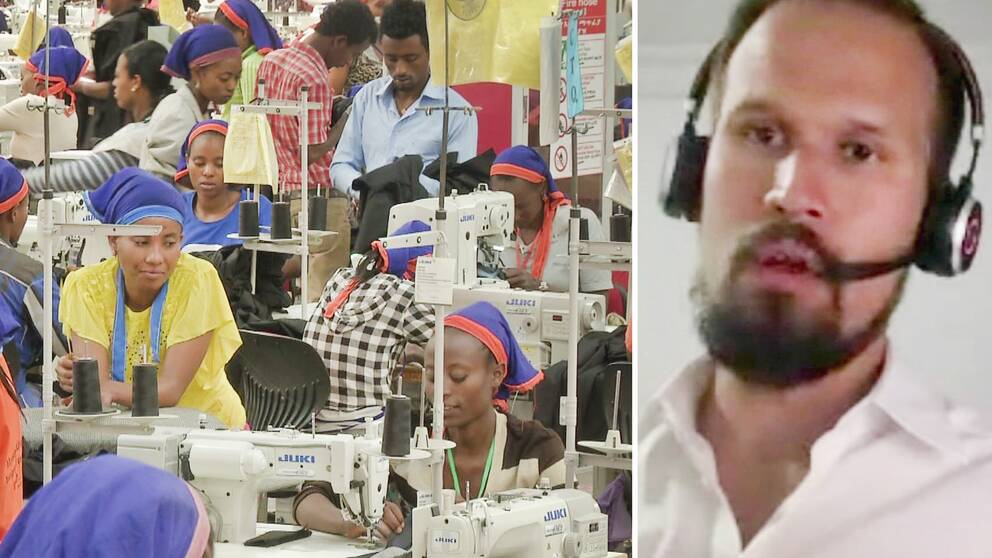 Klädjätten H&M:s Etiopienchef Pierre Börjesson och sömmerskor i företagets fabrik i Etiopien