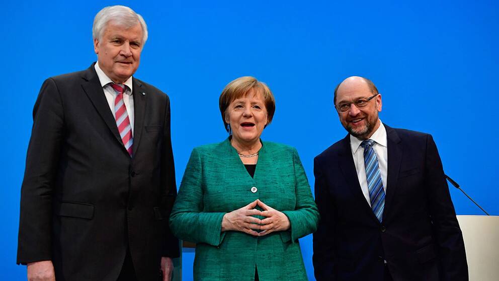 Horst Seehofer, Angela Merkel och Martin Schulz har förhandlat fram ett politiskt program för en ny stor koalition.