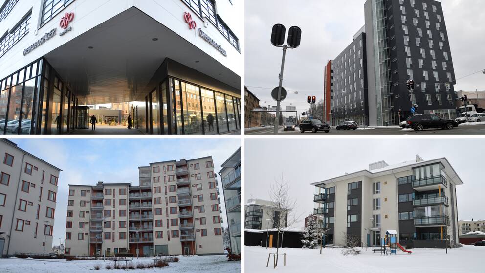 Fyra olika byggnader i Örebro.