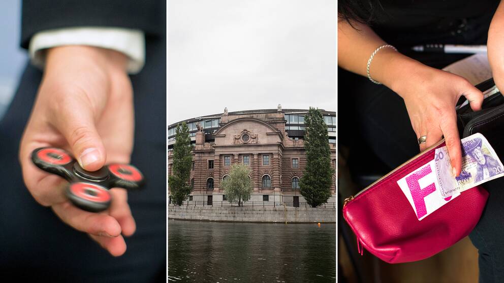 En fidgetspinner, riksdagshuset i Stockholm och ett homeparty arrangerat av Feministiskt initiativ.