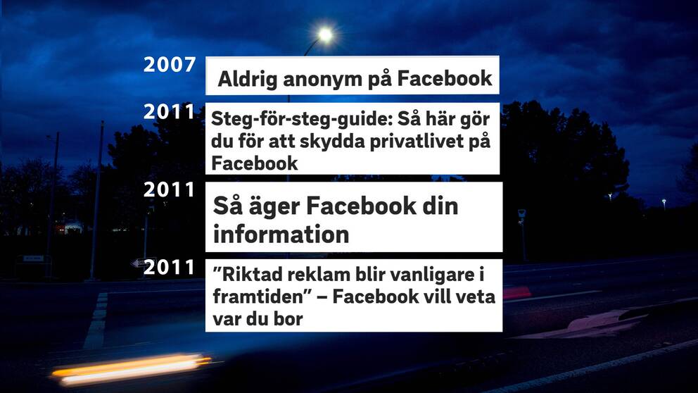 Ett axplock av SVT-rubriker om Facebook genom åren.