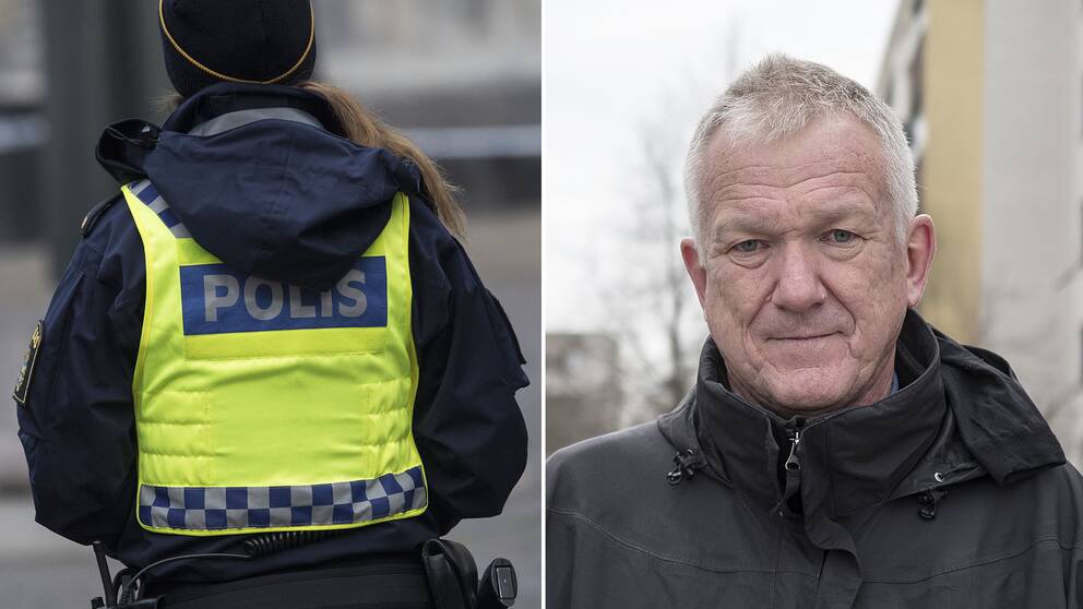 Två bilder, en på ryggen på en kvinnlig polis, samt en på Bengt Carlsson kommissarie och gruppchef på Citypolisen i Stockholm.