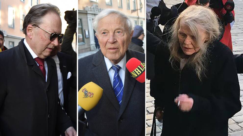 Horace Engdahl, Sture Allén och Kristina Lugn på väg in mot sammanträdet med Svenska Akademien under onsdagen.