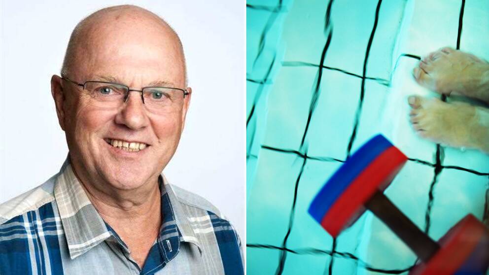 Några som simmar i en simbassäng. Johnny Jakobsson är hjärtsjuk och måste simma för att må bra.