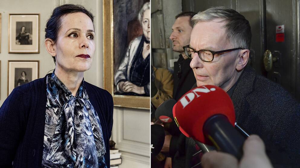 Delad bild: Först en på Sara Danius, tidigare ständiga sekreteraren för Svenska Akademien, samt en bild på Akademiens direktör Anders Olsson.