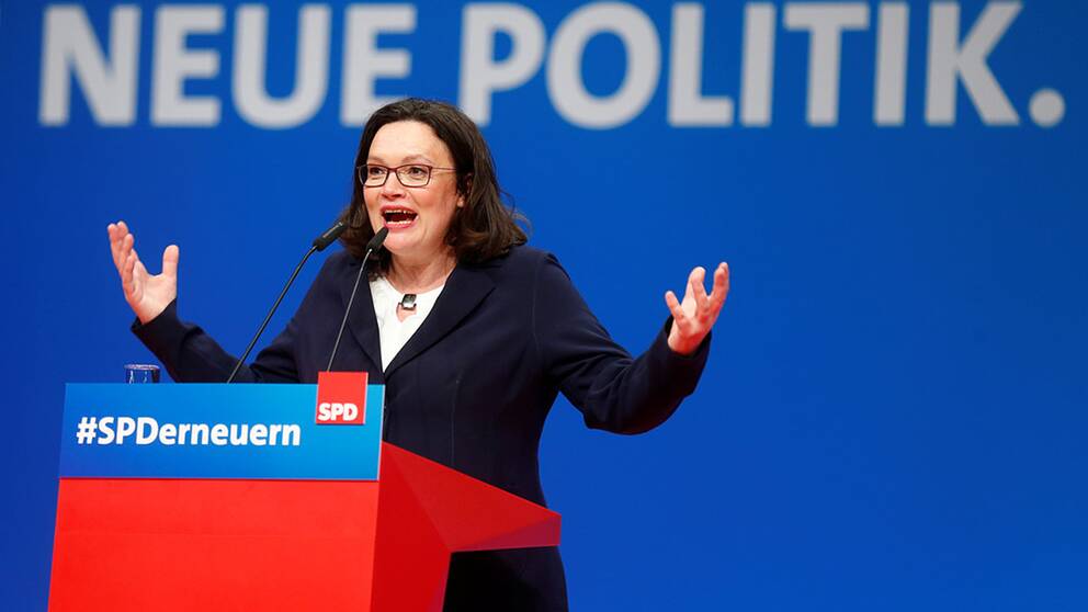 Andrea Nahles är ny partiledare för det tyska socialdemokratiska partiet och ska försöka lyfta partiet från en bottennivå.