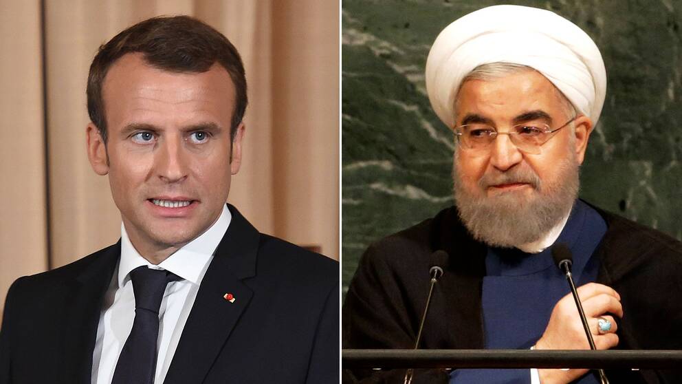 Emmanuel Macron och Hassan Rouhani.