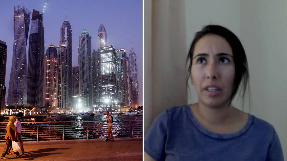 Skyskrapor i Dubai och prinsessan Latifa i Youtube-videon.