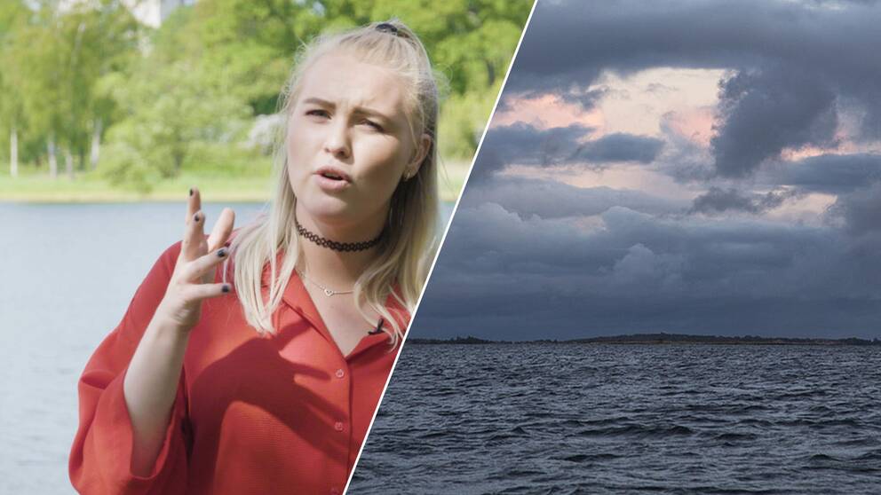 SVT:s reporter Esmeralda Johansson och en bild på Östersjön.