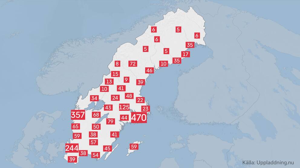 Antal laddstationer runtom i Sverige.