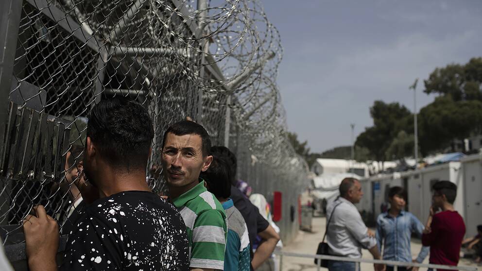 Flyktingar och migranter i lägret Moria på den grekiska ön Lesbos. Bild från 4 maj 2018.