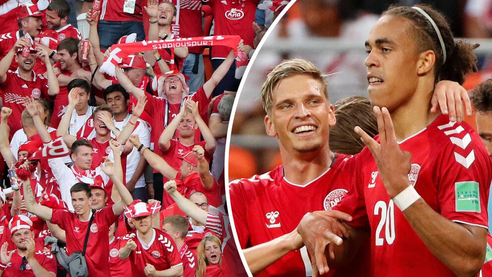 Yussuf Poulsen, längst till höger, blev hjälte för Danmark med matchens enda mål.