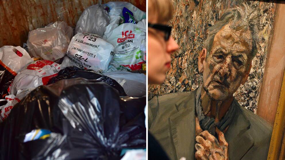 Målningen till höger är inte det självporträtt av konstnären Lucian Freud som slängdes år 2000 utan ett annat kallat 