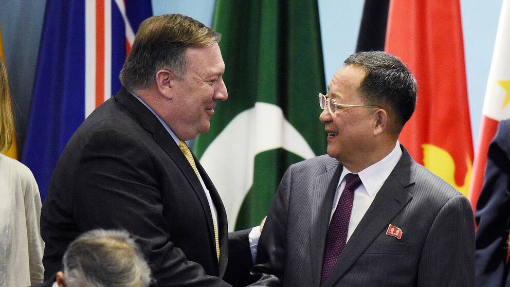 Trots muntra miner när USA:s och Nordkoreas utrikesministrar möttes var tonläget frostigt när ministrarna gjorde uttalanden var för sig.