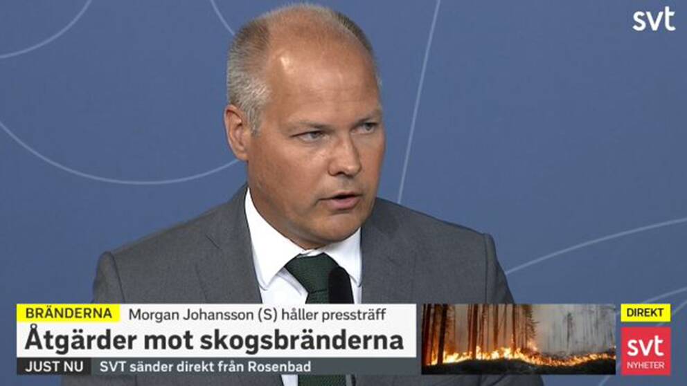 Justitie- och inrikesminister Morgan Johansson (S) håller pressträff om skogsbränderna.