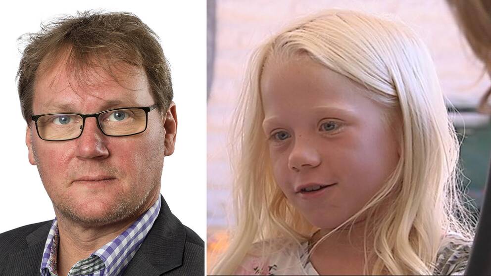 dubbelbild: porträtt på man med glasögon och flicka med långt blont hår