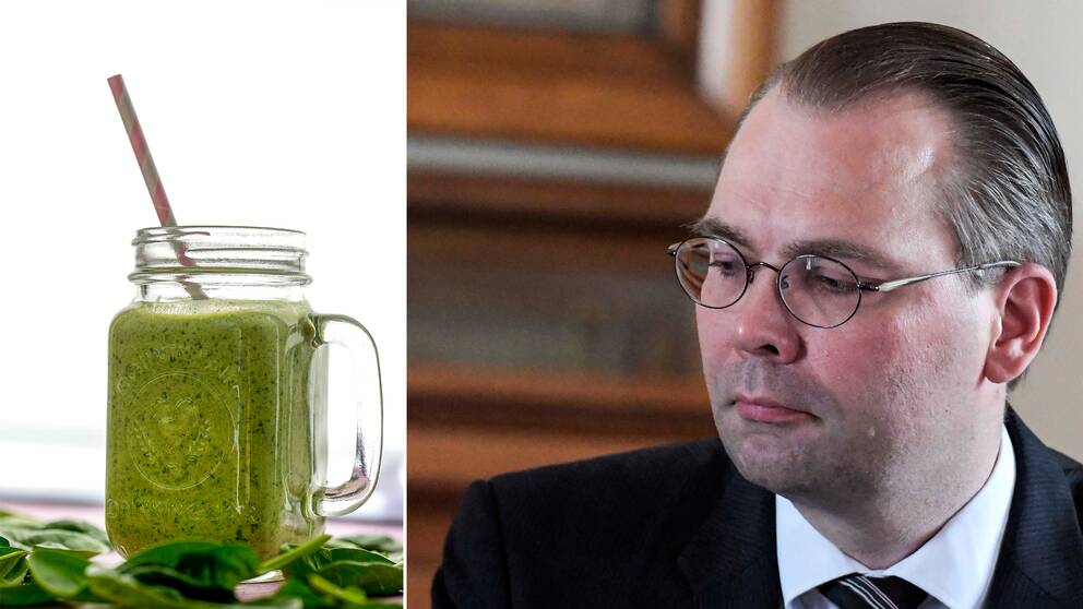 Finlands försvarsminister Jussi Niinistö, och en vegetarisk smoothie.