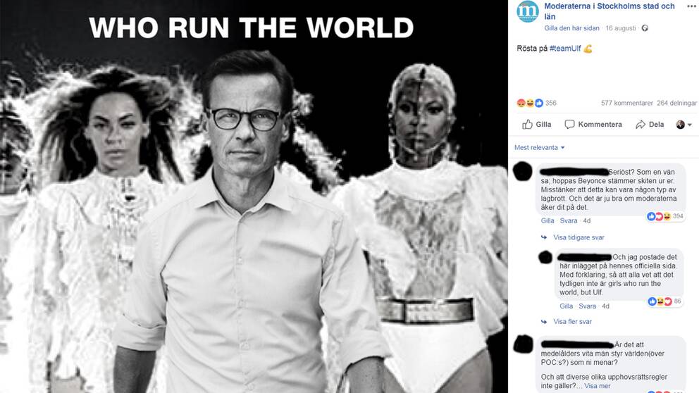 Moderaternas annons där Ulf Kristersson klippts in bredvid Beyoncé.