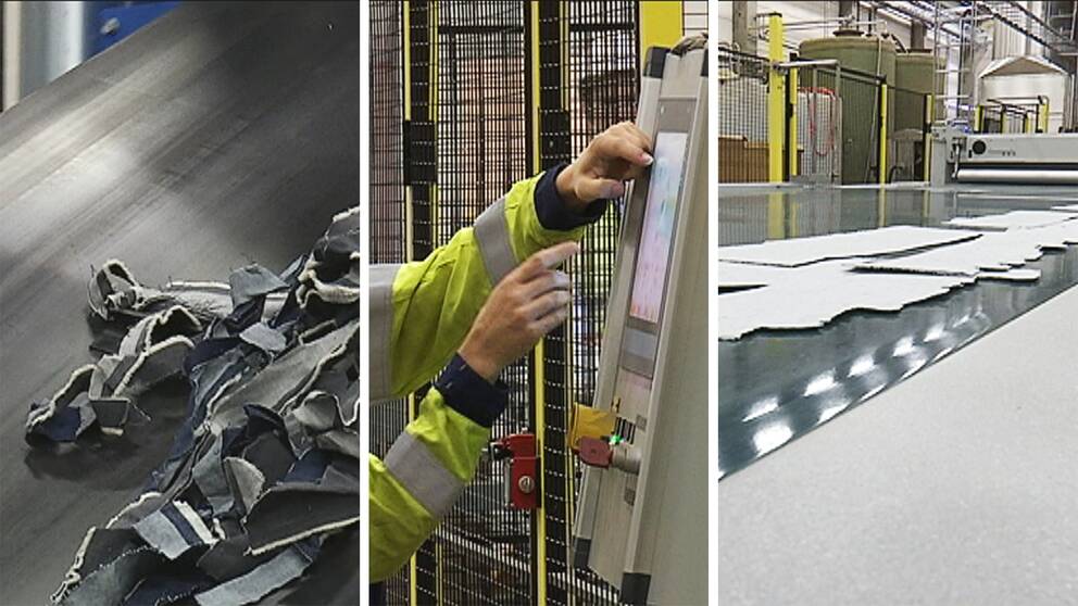 In i lokalerna kommer textilier som antingen tjänat ut eller blivit över och ut kommer en helt ny produkt som närmast kan liknas vid pappersmassa