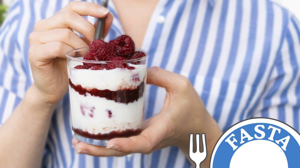 5:2 Mager hallonfrukost med lättyoghurt.