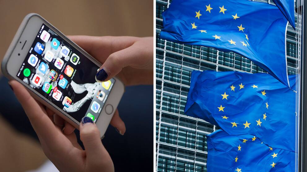 En telefon och EU-flaggor