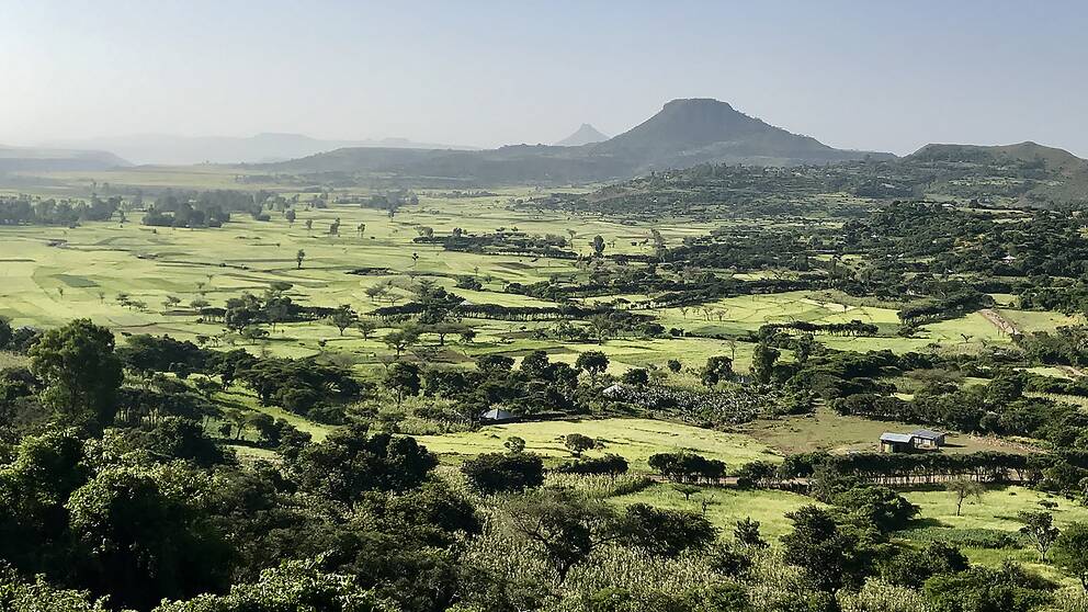 Etiopiska höglandet, där människor nu flyr till fots.