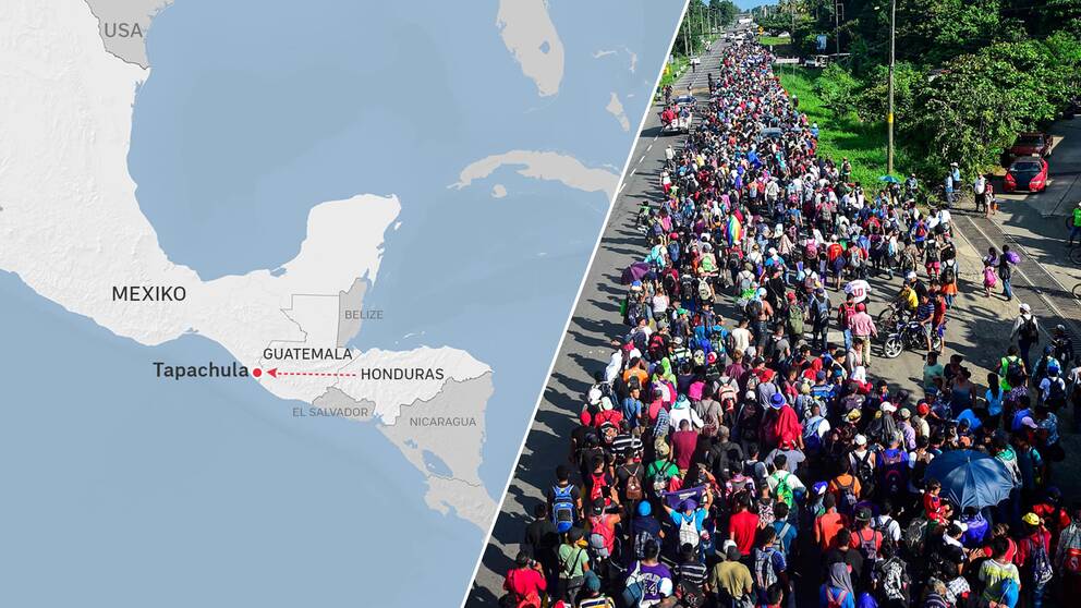 Den så kallade migrantkaravanen har tagit sig från Honduras via Guatemala över gränsen till Mexiko.