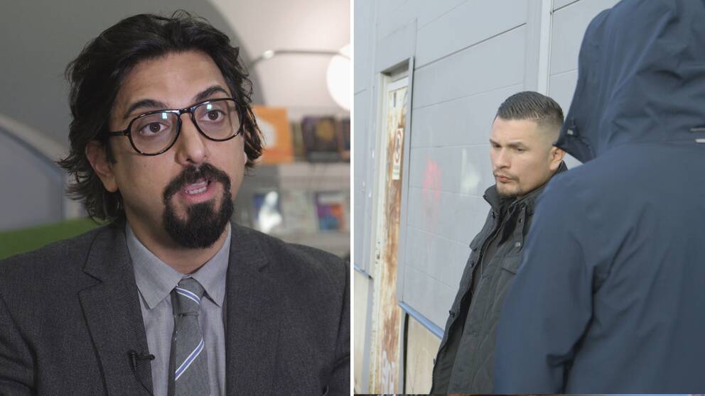 Forskaren Amir Rostami till vänster. Till höger Rene Lobo och en anonymiserad person med jacka och ryggen vänd.
