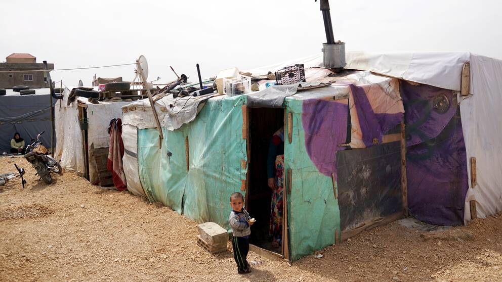 Tältläger för syriska flyktingar i Bekaadalen, Libanon.