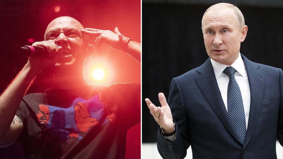 Rysslands president Vladimir Putin vill ta kontroll över rapmusiken i landet. På den bilden till vänster syns den ryske rapparen Oxxxymiron (Miron Fyodorov) under en stödkonsert för rapparen Husky som nyligen dömdes till fängelse.
