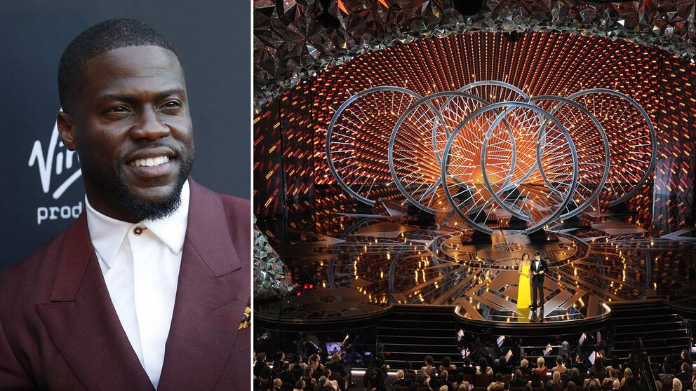 Kevin hart och en bild från förra årets Oscarsgala.