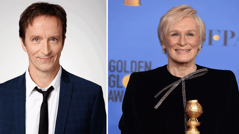 Kulturnyheternas filmkritiker Fredrik Sahlin och skådespelaren Glenn Close som vann bästa kvinnliga huvudroll på Golden Globe-galan.