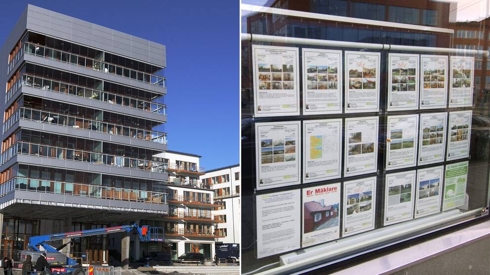 Bilder på ett nybygge och från en mäklarfirmas fönster.