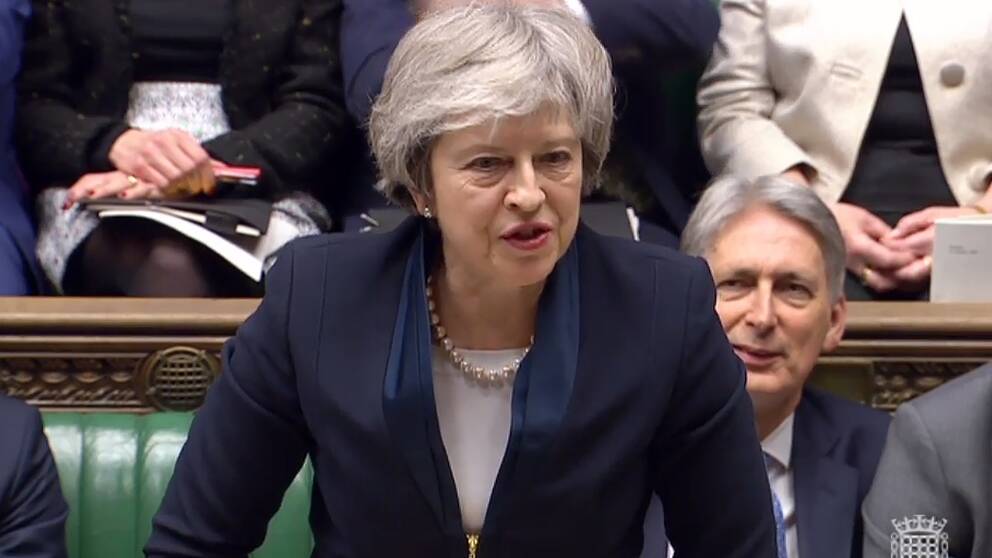 Storbritanniens premiärminister Theresa May talar i parlamentet före omröstningen om brexitavtalet.