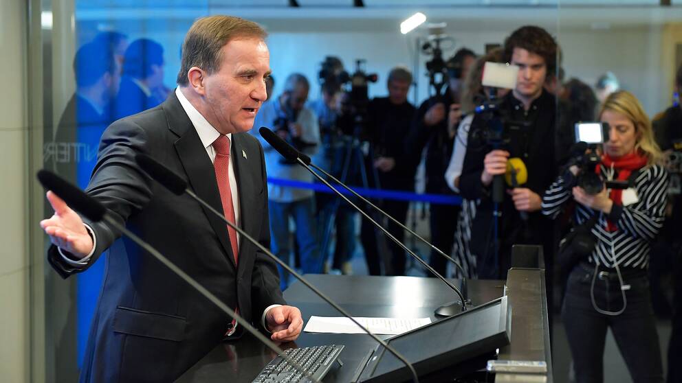 Stefan Löfven håller presskonferens efter statsministeromröstningen