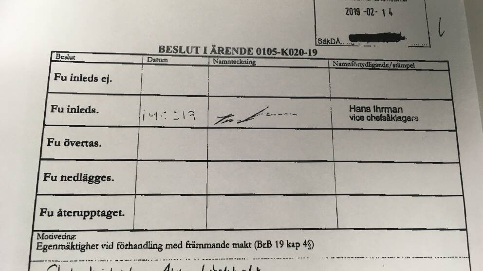 Åklagarmyndigheten beslutar att utreda frågan vidare med brottsrubriceringen 