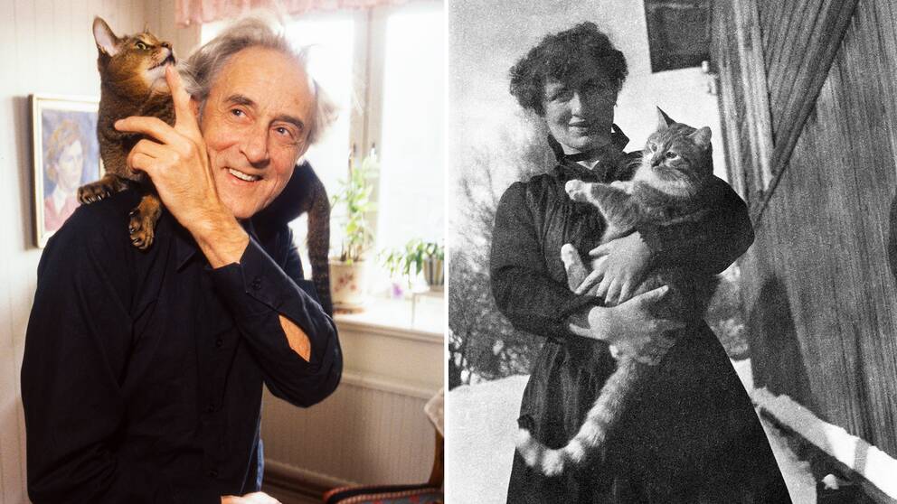 Werner Aspenström med katten Tempus och Edith Södergran med Totti.