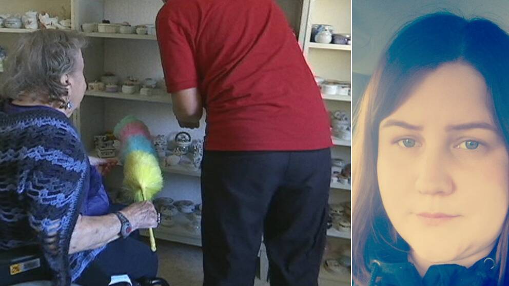 kvinna i rullstol med dammvippa