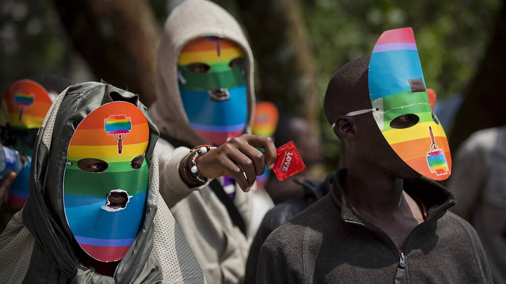 Kenyanska aktivister protesterar mot de lagar som kriminaliserar homosexualitet.