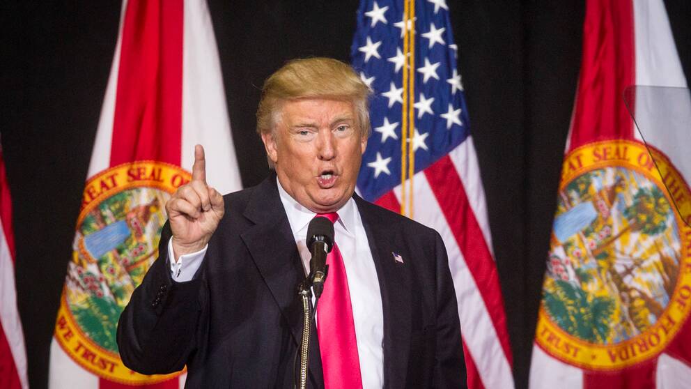 Donald Trump under ett kampanjmöte i Tampa i Florida den 24 augusti 2016. Det var i samband med det här besöket i Florida som han ska ha försökt kyssa kampanjarbetaren enligt stämningsansökan.