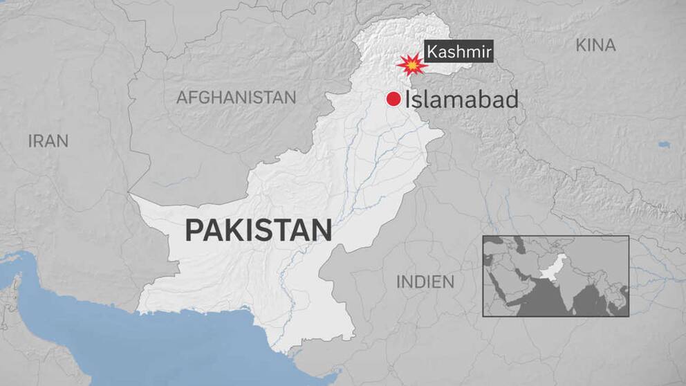 Karta över Pakistan och Indien och det omtvistade området Kashmir